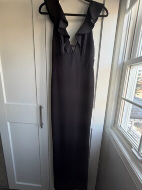 ABS Allen Schwartz Black Ruffle V-Neck Maxi Dress